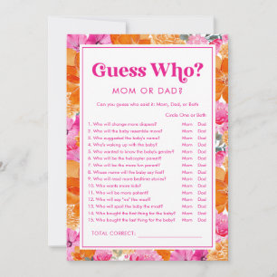 Invitation Devinez qui jeu de baby shower rose et floral