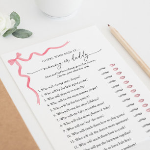 Invitation Devinez qui l'a dit maman ou papa Baby shower jeu