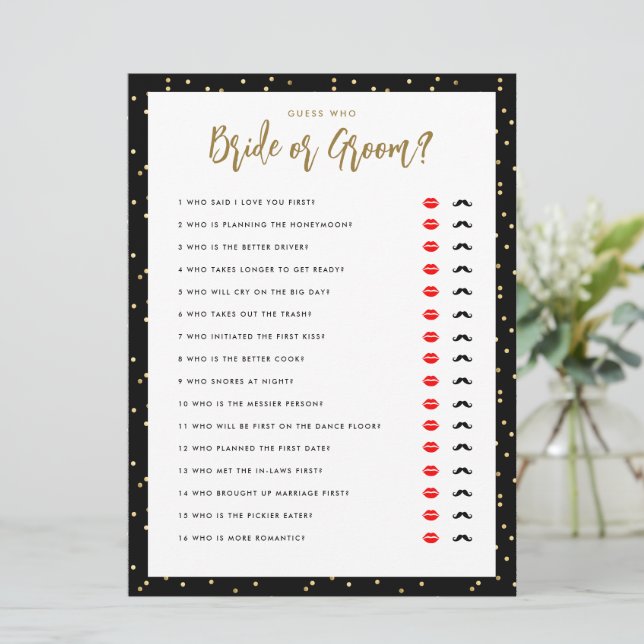 Invitation Devinez qui marié ou groom Gold Black Showame (Debout devant)