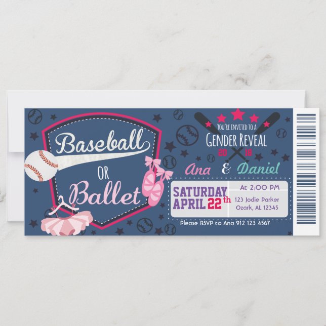 Invitation Dévoilement du sexe du bébé - Ballets de baseball  (Devant)