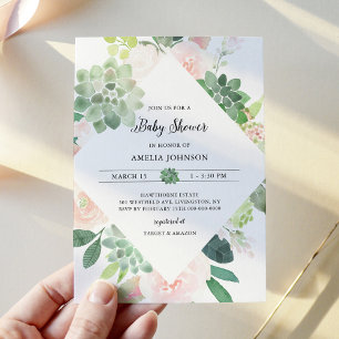 Invitation DEVON Baby shower Succulent