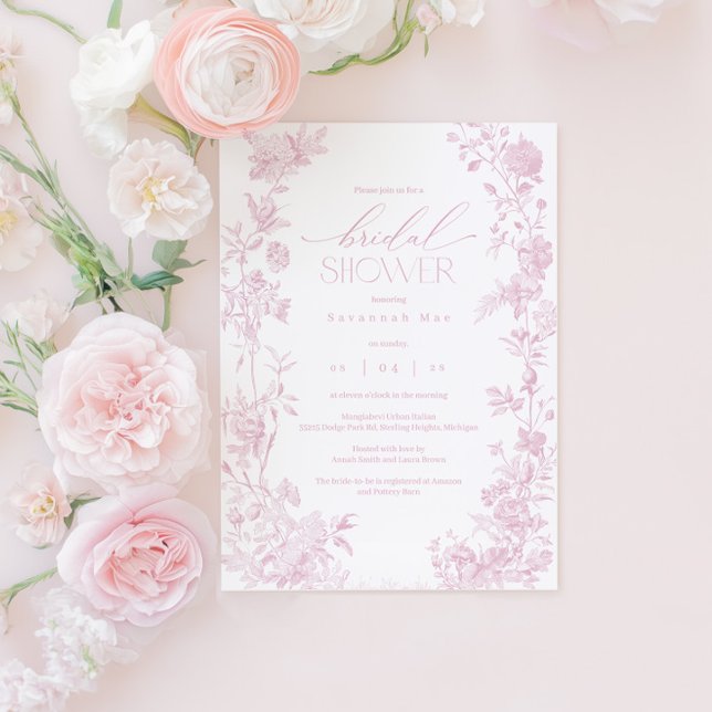Invitation d'Fête des mariées Blush Toile | Chi fl (Créateur téléchargé)