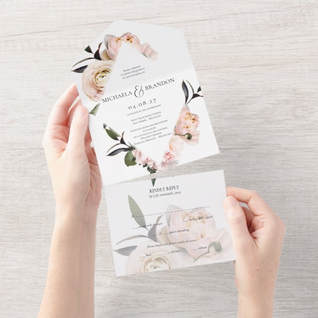Invitation d'Fête des mariées florale tout-en-un (Déchirure)