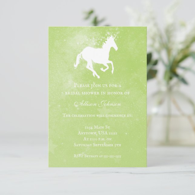 Invitation d'Fête des mariées Unicorn vert (Debout devant)