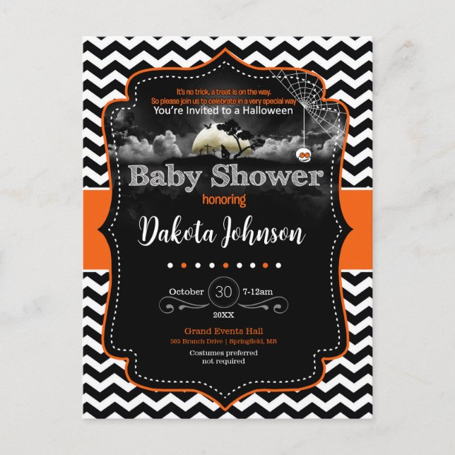 Invitation d'Halloween Baby shower Chevron (Devant)