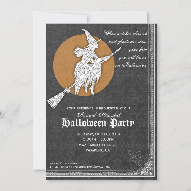 Invitation d'Halloween Ball de sorcières élégantes (Devant)