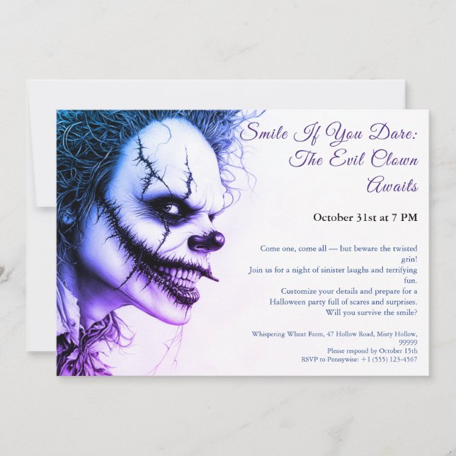 Invitation d'Halloween Clown - Sinister Smile (Devant)
