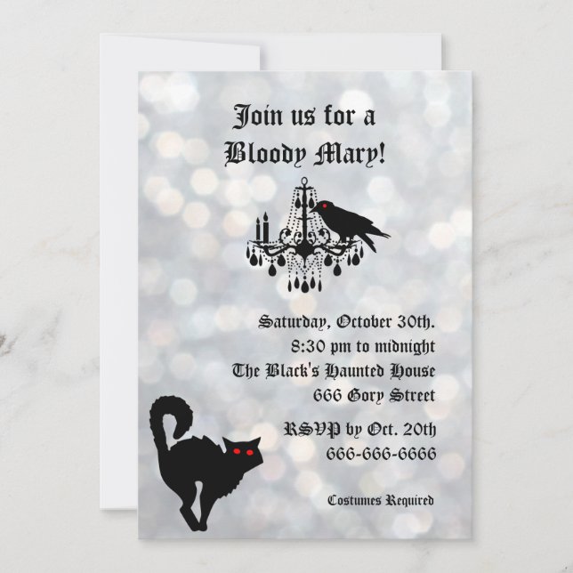 Invitation d'Halloween Damask et Sparkly Silver (Devant)