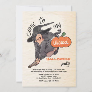Invitation d'Halloween de la Petite Sorcière Mécha