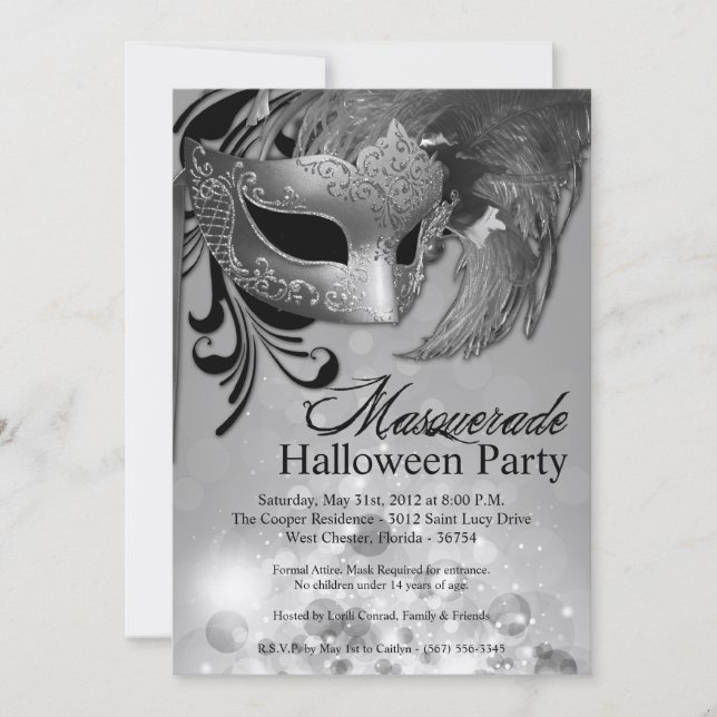Invitation d'Halloween masquée en argent 5x7 (Devant)