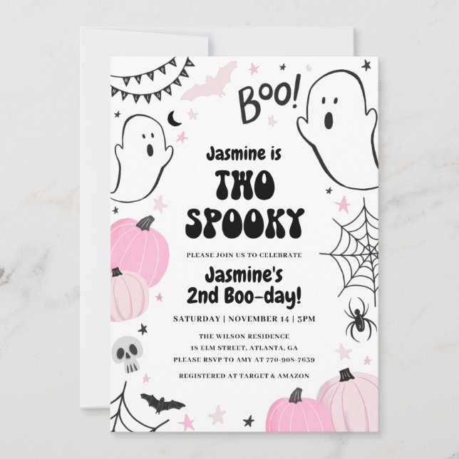 Invitation d'Halloween rose 2e anniversaire (Devant)