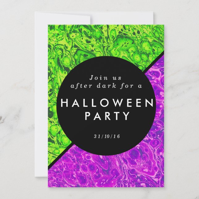 Invitation d'Halloween vert et violet (Devant)