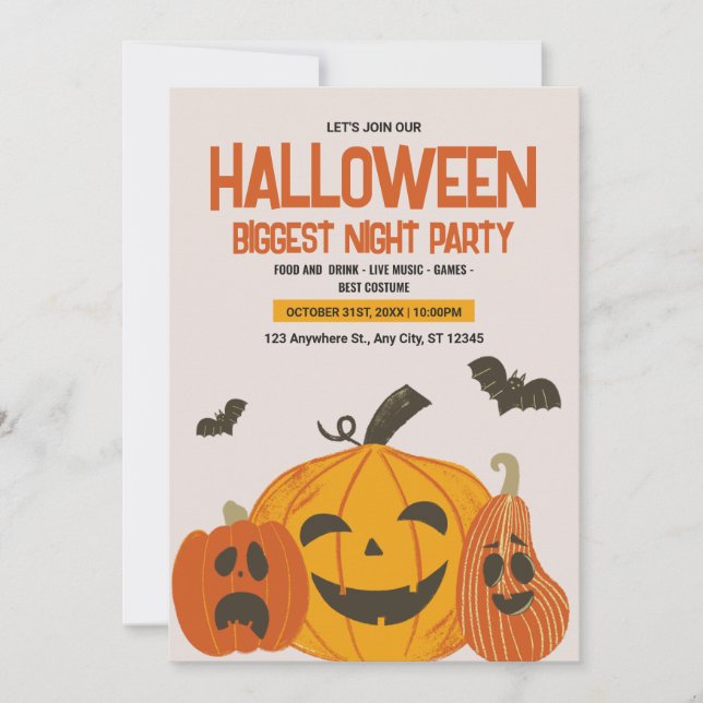 Invitation d'Halloween vintage, Nuit d'Halloween (Devant)