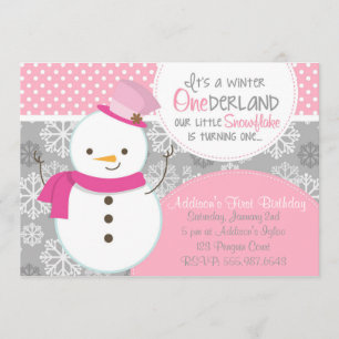 Invitation d'hiver ONE derland Pink Snowman