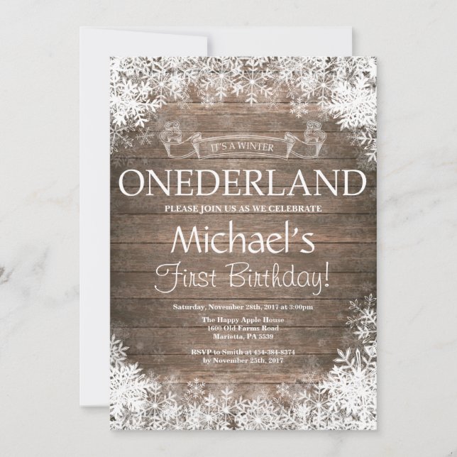 Invitation d'hiver Onederland 1er Birthday Invitat (Devant)