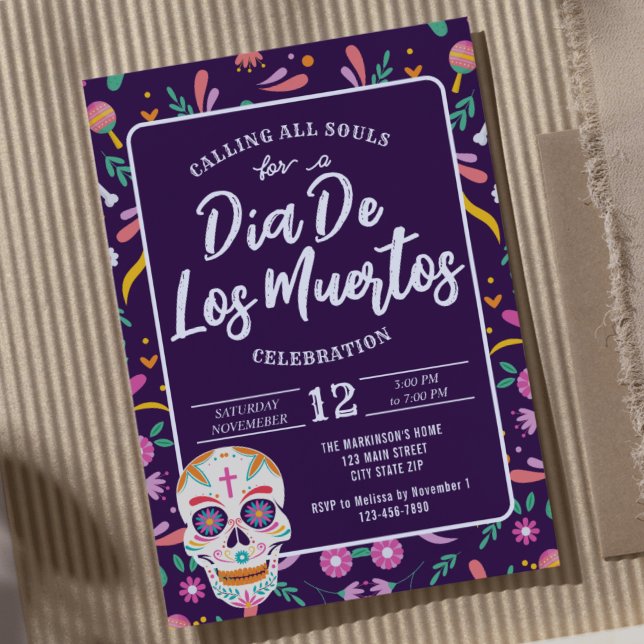 Invitation Dia De Los Muertos Crâne Mexicaine Fiesta Invitati (Créateur téléchargé)