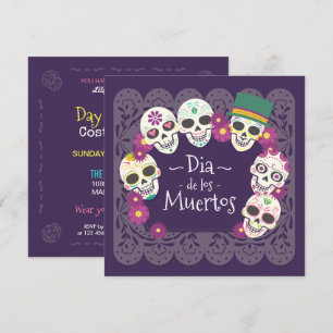 Invitation Dia de los Muertos Crânes floraux roses  Invitatio