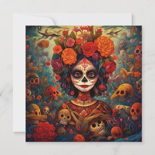 Invitation Dia de los Muertos (Jour des Morts) Floral blanc (Devant)