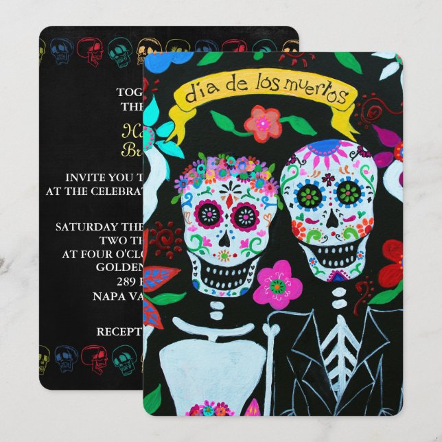 INVITATION DIA DE LOS MUERTOS LOVE COUPLE MARIAGE (Devant / Derrière)
