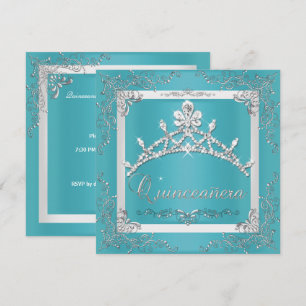 Invitation Diadème Argent Turquoise Quinceanera 15e Anniversa