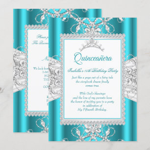 Invitation Diadème Bleu sarcelle pour Quinceanera Fête des 15