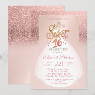 Invitation Diadème, Bokeh Ombré Pailleté, Robe Douce Fête 16