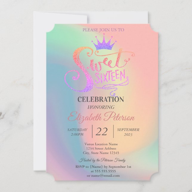 Invitation Diadème chic pailleté holographique pour une fête  (Devant)