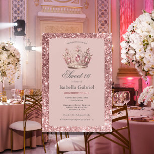 Invitation Diadème Couronne Paillettes Rose Blush Élégant Swe
