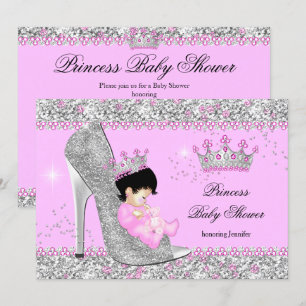 Invitation Diadème de Baby Shower Princesse Talon Haut Argent