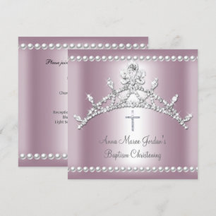 Invitation Diadème de baptême rose argent perle blanche diama