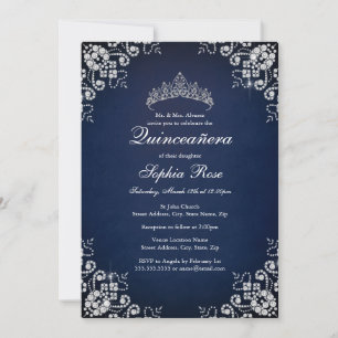 Invitation Diadème de bijou de marine Papillon Quinceanera