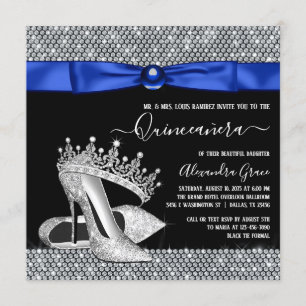 Invitation Diadème de chaussure Quinceanera Diamant Bleu Roya