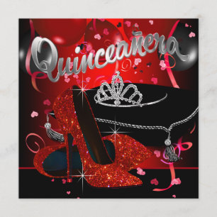 Invitation Diadème de diamants Quinceanera rouge et noir