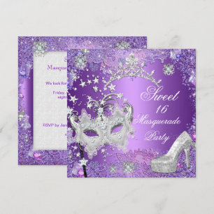 Invitation Diadème de fête masquée Sweet Sixteen 16 violet