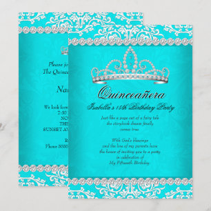 Invitation Diadème de fête pour Quinceañera Bleu Aqua pour un