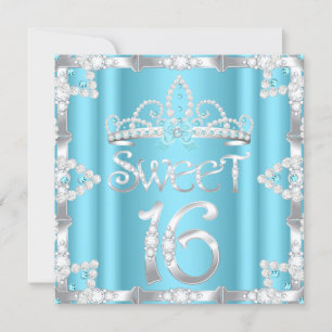 Invitation Diadème de fête Sweet 16 Turquoise Faux Diamant
