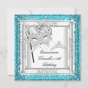 Invitation Diadème de masquerade pour Quinceanera 15 ans Turq