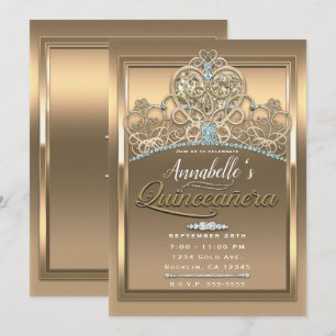 Invitation Diadème de princesse coeur glamour or Fête d'anniv