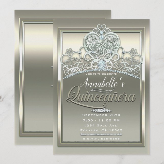 Invitation Diadème de princesse en ivoire de platine pour Qui (Devant / Derrière)