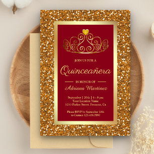 Invitation Diadème de princesse en paillettes d'or faux Quinc