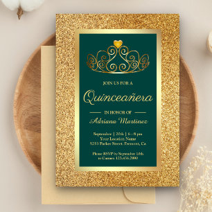 Invitation Diadème de princesse pailleté or Quinceanera sarce