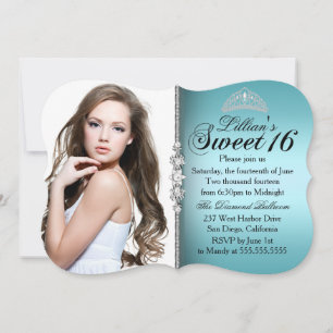 Invitation Diadème de princesse sarcelle et noir Sweet 16 Ann
