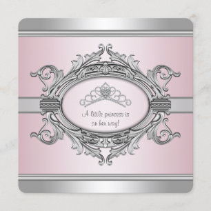 Invitation Diadème Diamant Princesse Rose Grise Baby Shower F