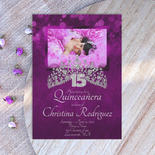 Invitation Diadème Diamant Royal Violet pour Quinceañera