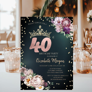 Invitation Diadème Diamants Fleurs Tropicales Vert 40ème