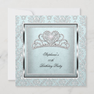 Invitation Diadème élégant en damas bleu clair et argent pour