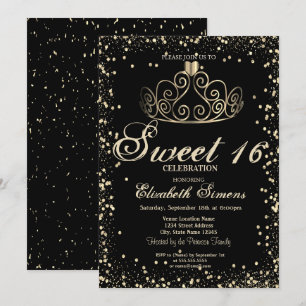 Invitation Diadème élégant en or confettis diamants Sweet 16