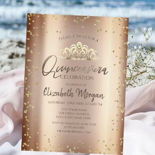 Invitation Diadème élégant et frais, Quinceañera en cuivre et