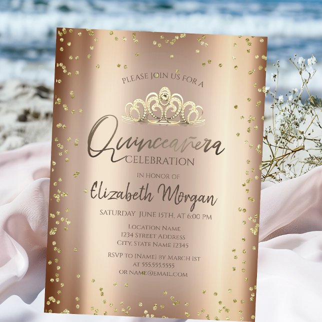 Invitation Diadème élégant et frais, Quinceañera en cuivre et (Créateur téléchargé)
