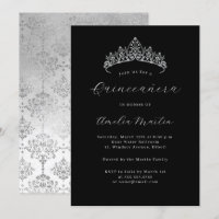 Diadème élégant noir argent damassé Quinceanera 